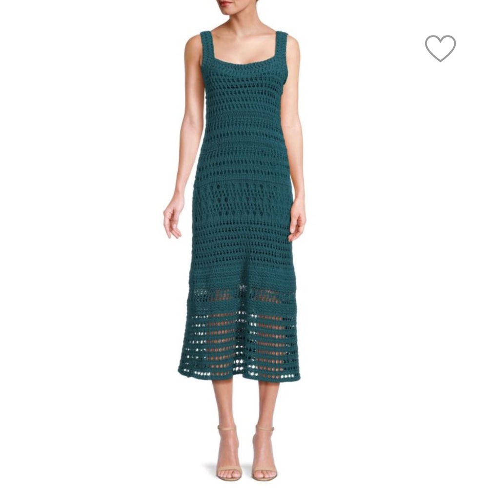Vince Blue Cotton Squareneck Lace Crochet Midi Dress